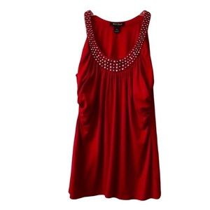 WHBM Sleeveless red top with brass button detail at top. Size S, EUC!